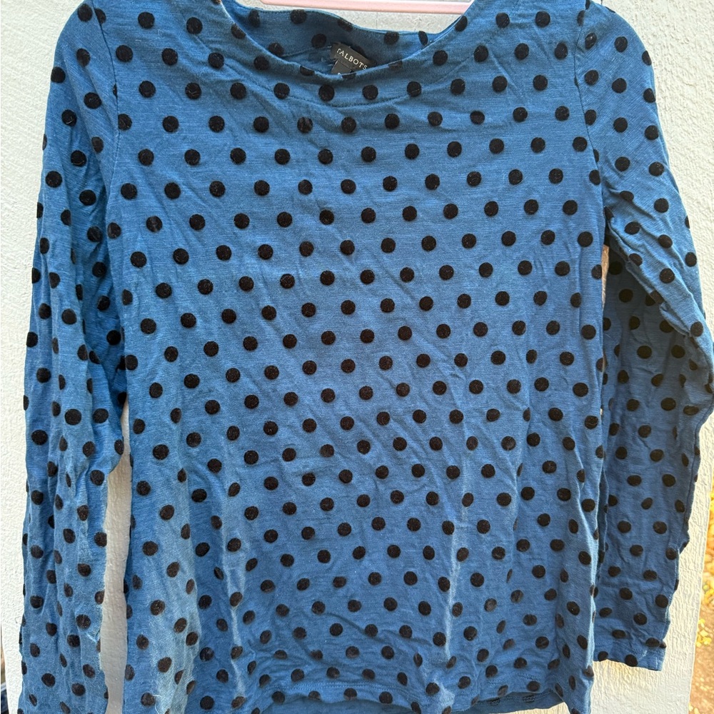 Talbots Blue and Black Polka Dot Jersey Top